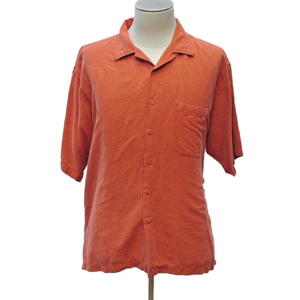 Roberto Villini silk shirt men's XL salmon short sleeve Aloha camp Hawaiian
